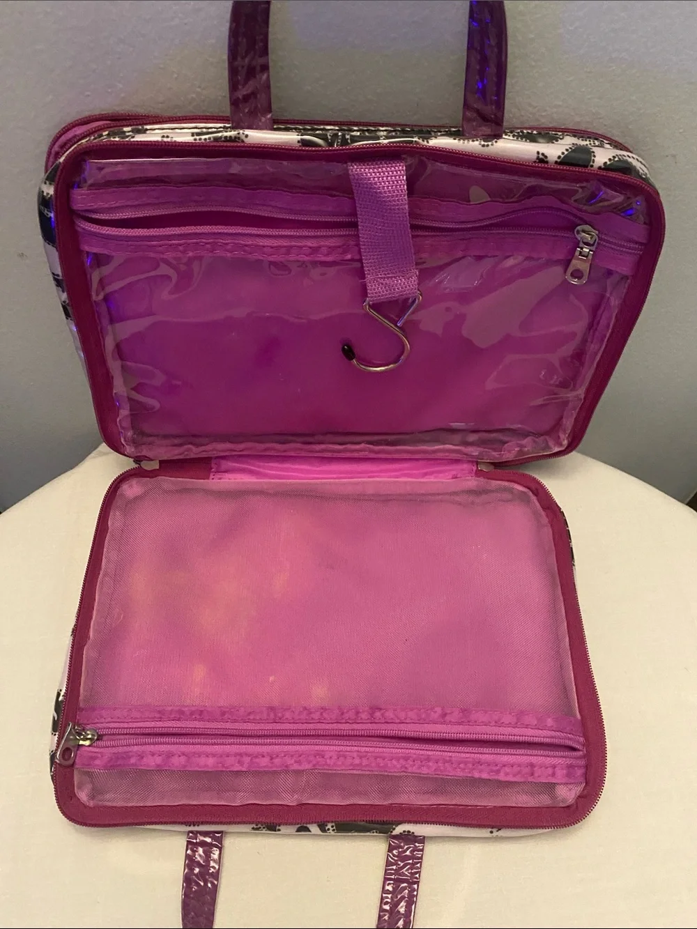 Purple Floral Travel Cosmetic Case with Clear Organizer Panel